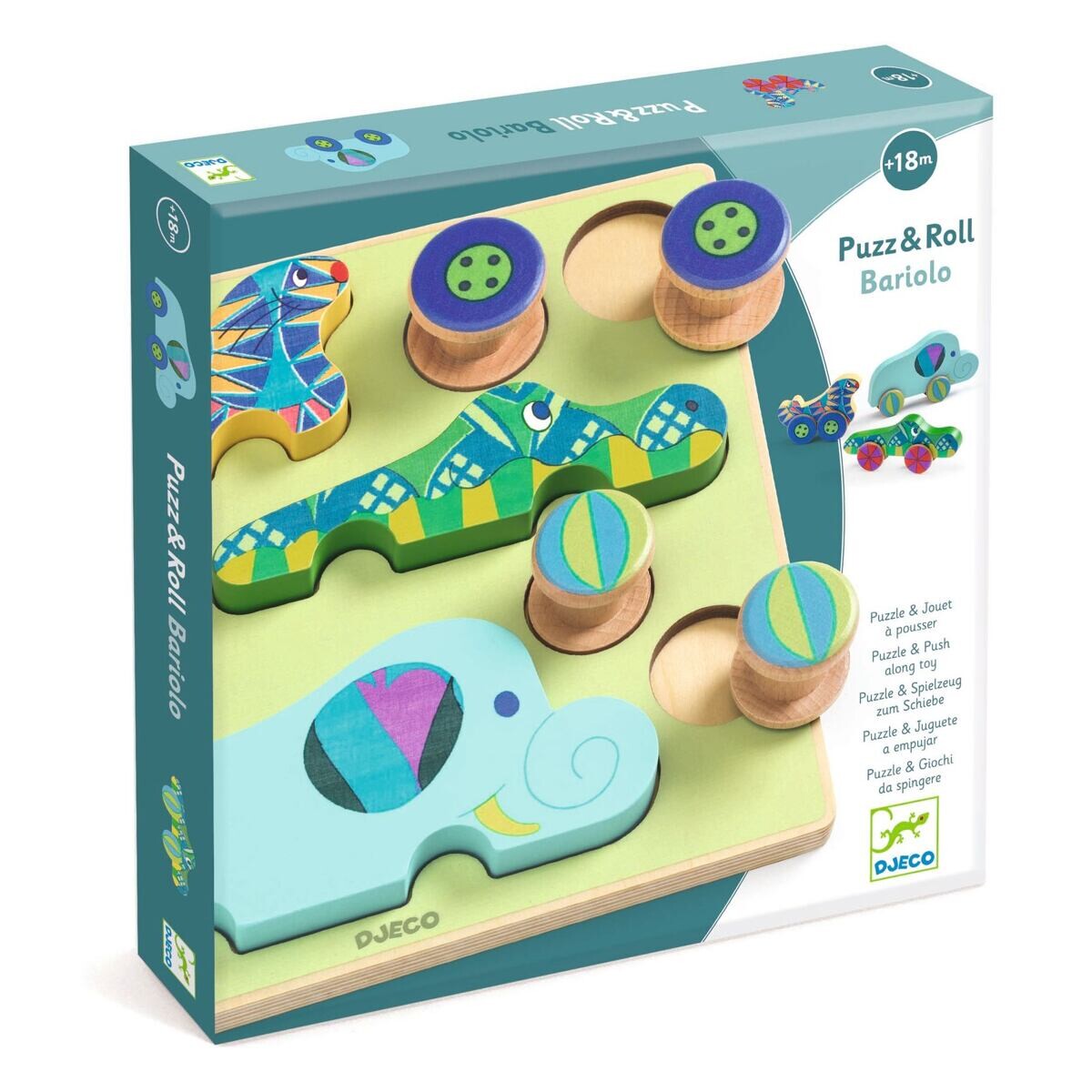 DJECO Vkladacie puzzle Zvieratkové autíčka