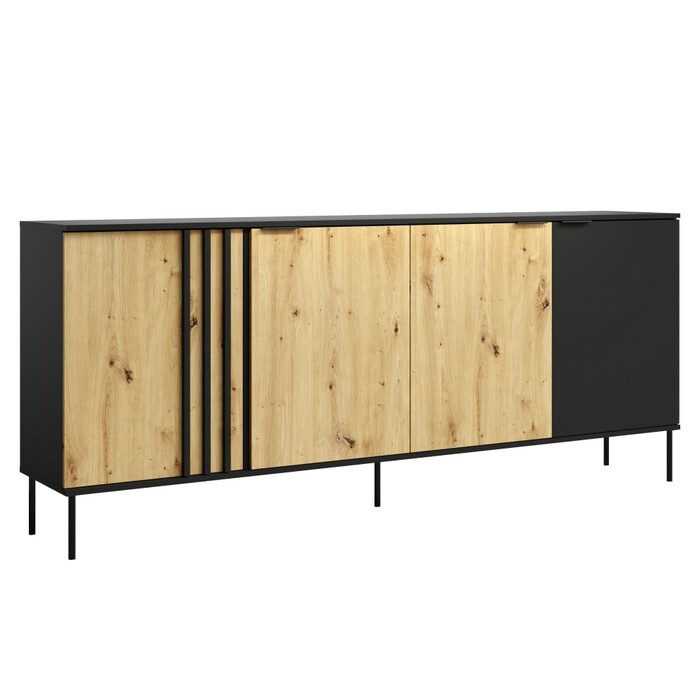 KONDELA Rimina 4D štvordverová komoda čierna onyx / dub artisan