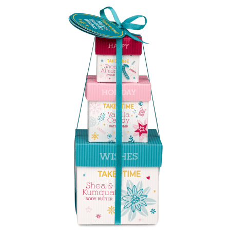 TAKE TIME Darčekový set balzam na pery + bomba do kúpeľa + telové maslo set