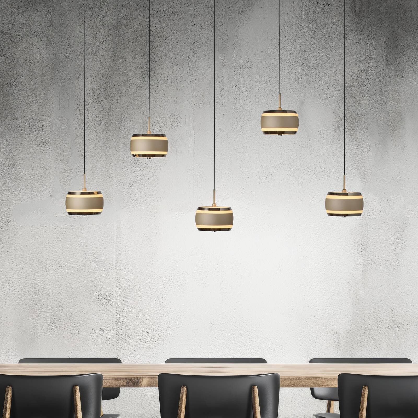 PURE LED závesné svietidlo Falling Rings, bronzová dĺžka 101 cm 5-pl.