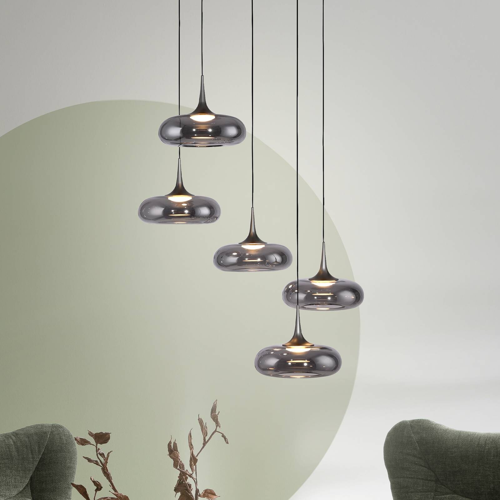 Schöner Wohnen LED závesné svietidlo Posh 5-pl., dymové sklo, 3 000 K