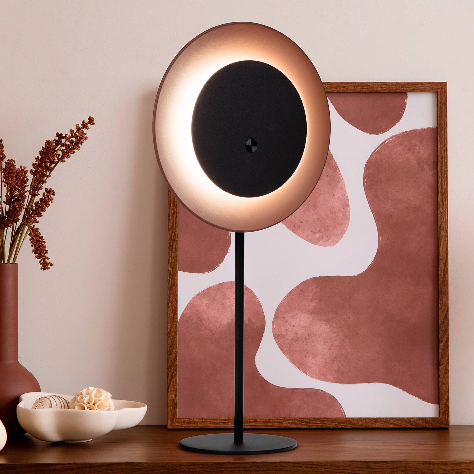 stolová LED lampa Solan, čierna/hnedá, solárna, IP54