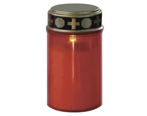 LED sviečka  na cintorín červená 12,5 cm, fotosenzor%