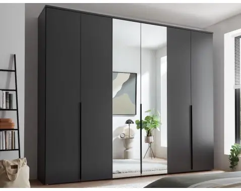 Šatníková skriňa so zrkadlami Kevo, 270 cm, grafitová%