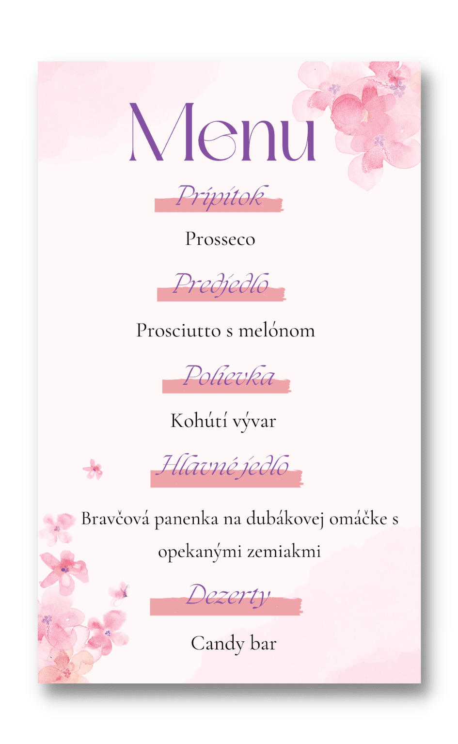 Personal Menu - Ružové kvetiny Zvoľte množstvo: od 1 ks do 10 ks