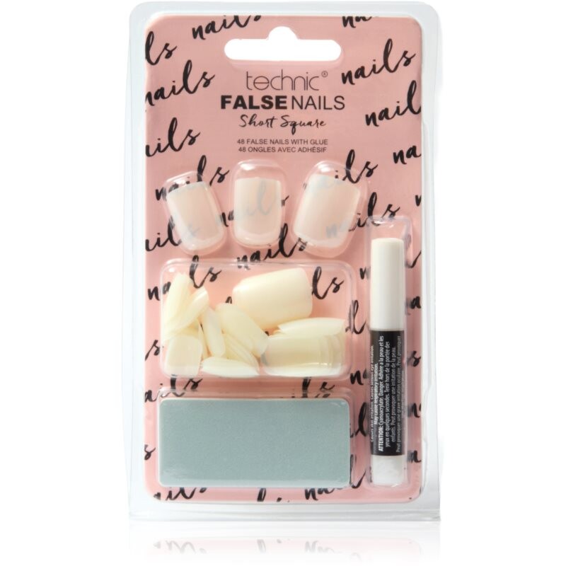 Technic Cosmetics False Nails Short Square umelé nechty s lepidlom 48 ks