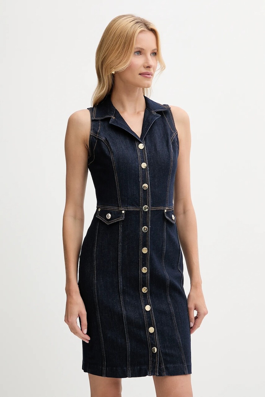 Rifľové šaty Guess DESTINY tmavomodrá farba, mini, priliehavé, W5YK24 D5PW1