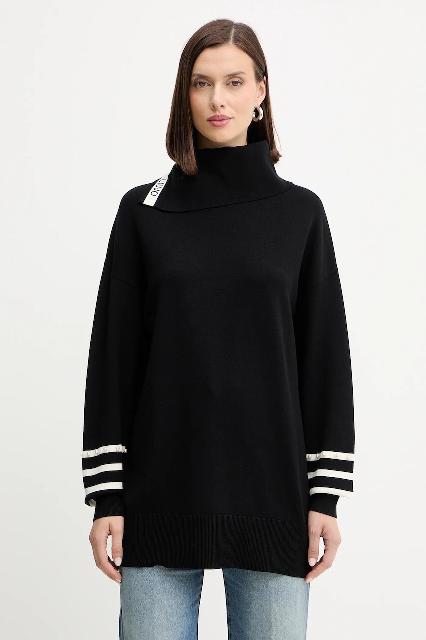 Sveter Liu Jo čierna farba, s polorolákom, TF5218.MS63L