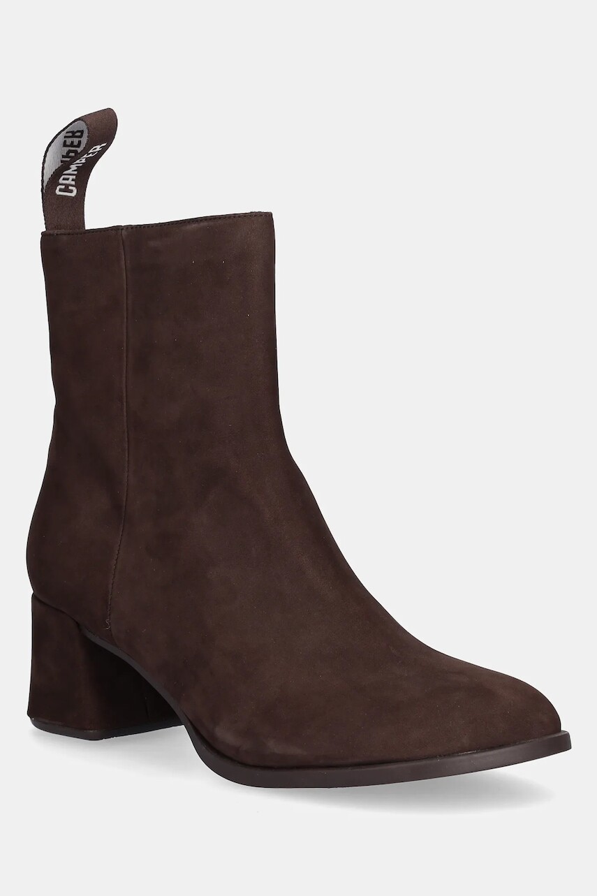 Nubuková členková obuv Camper Kora hnedá farba, na podpätku, K400798-002