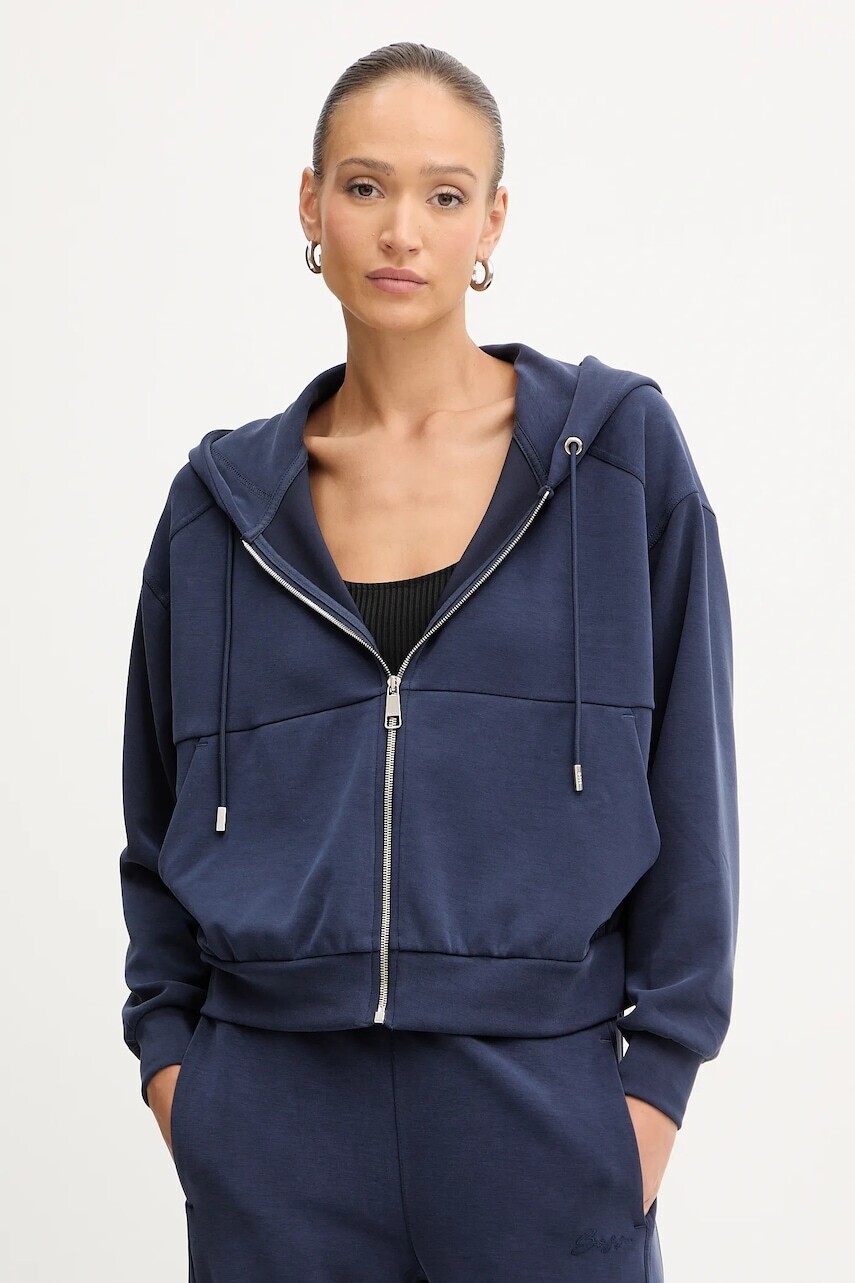 Mikina BOSS Orange tmavomodrá farba, s kapucňou, jednofarebná, 50547813