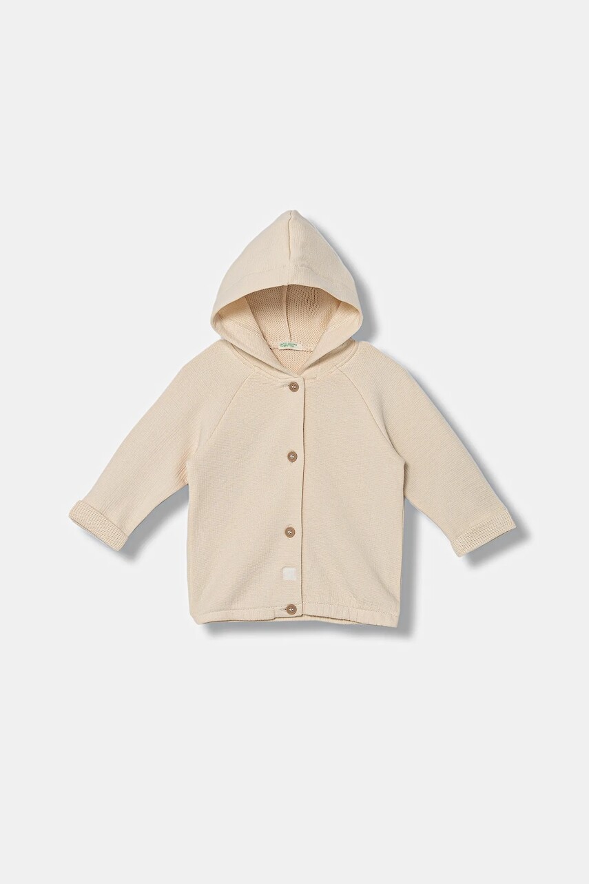 Bavlnená mikina pre bábätká United Colors of Benetton béžová farba, s kapucňou, jednofarebná, 3ITEA501N