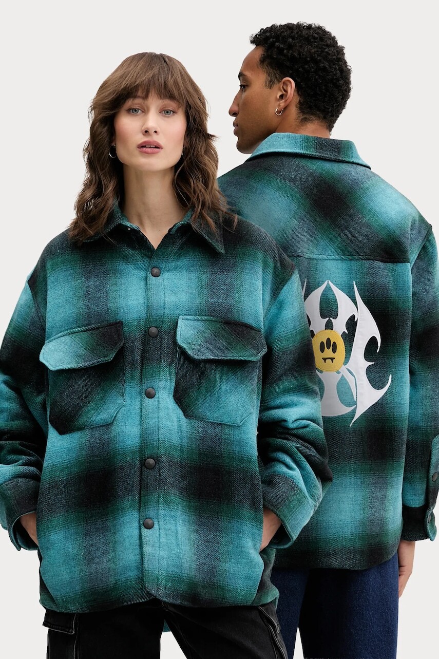 Košeľová bunda s prímesou vlny Barrow tyrkysová farba, prechodná, oversize, F5BWUASI035