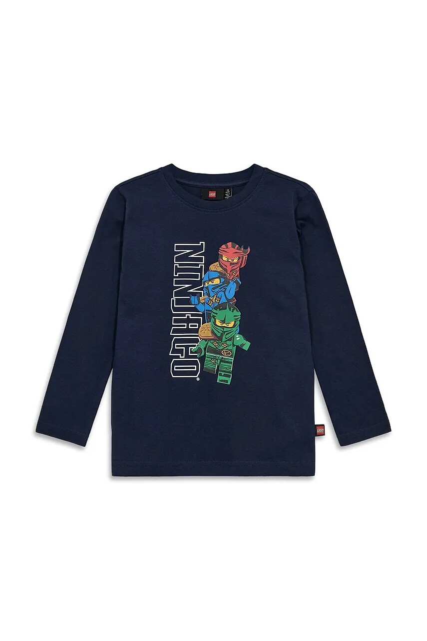 Detská bavlnená košeľa s dlhým rukávom Lego LWTAFFY 622 tmavomodrá farba, s potlačou, 11011248