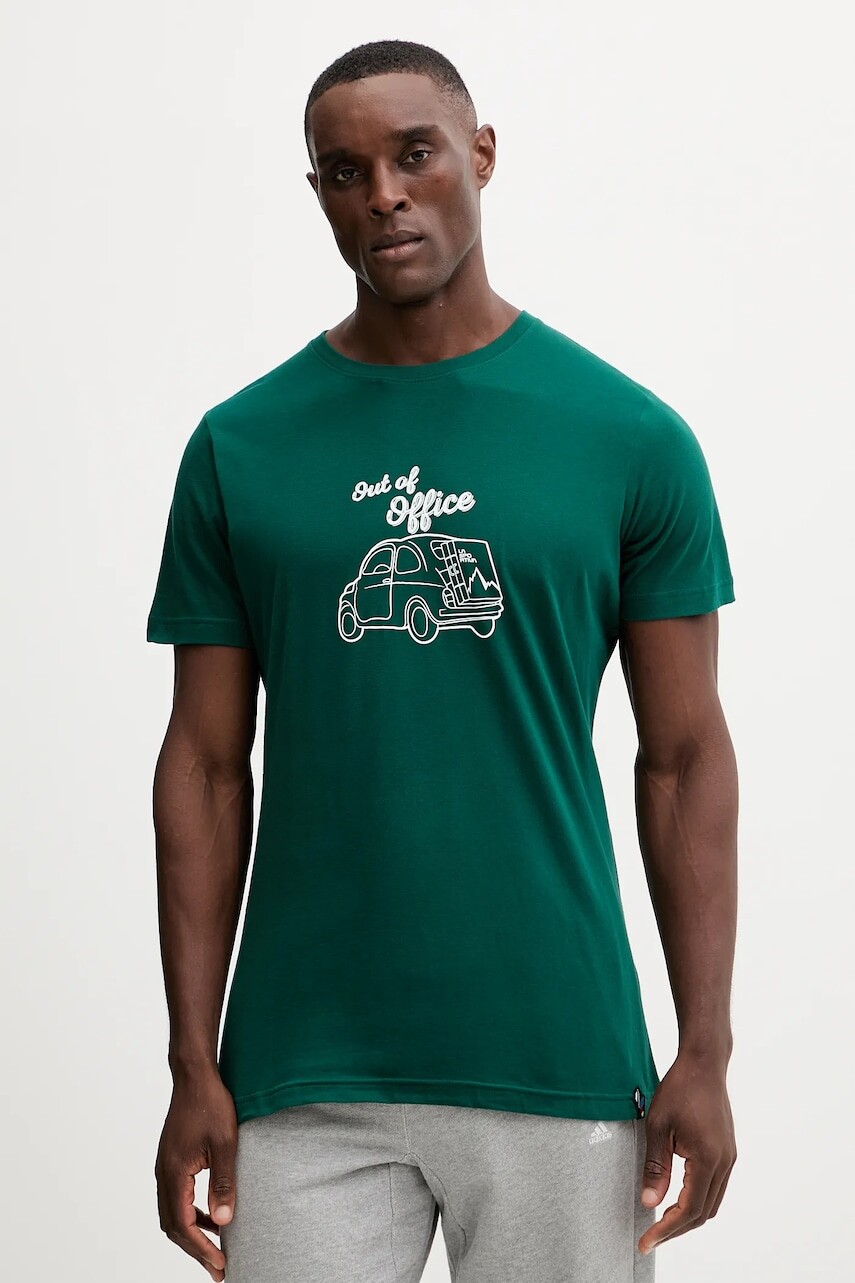 Bavlnené tričko LA Sportiva Cinquecento pánske, zelená farba, s potlačou, ZACT205