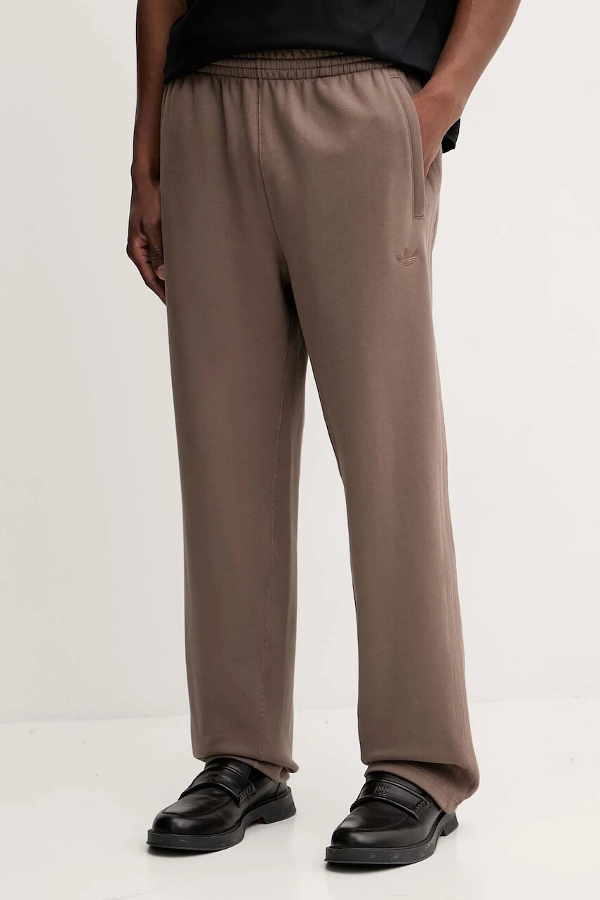 Bavlnené tepláky adidas Originals Ess Wide Pt hnedá farba, jednofarebné, JW1046