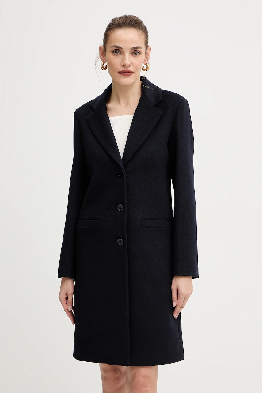 Kabát s prímesou vlny Liu Jo tmavomodrá farba, MF5149 T165A
