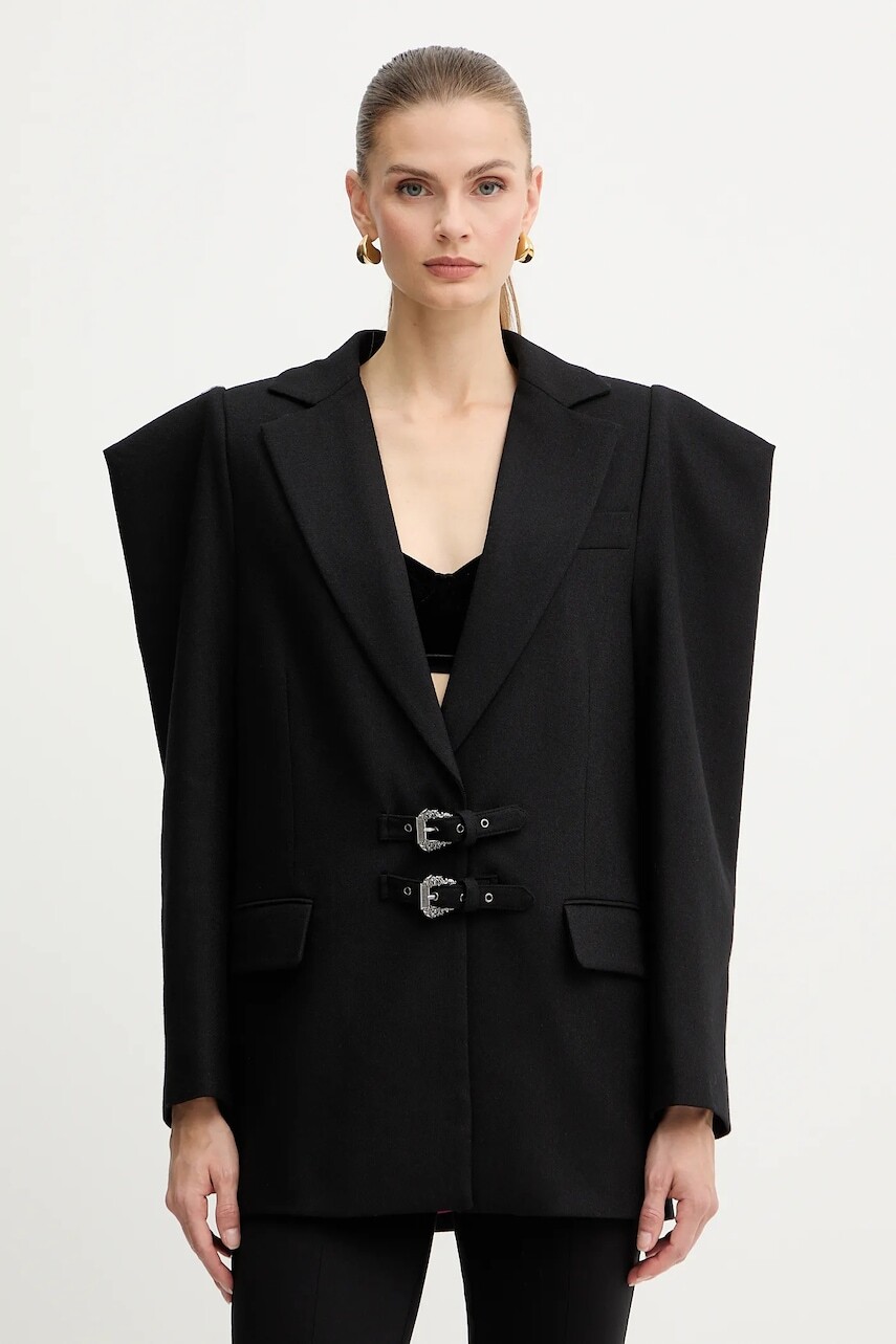 Bunda s prímesou vlny Versace Jeans Couture čierna farba, jednoradová, jednofarebná, 79HAQ705 N0542