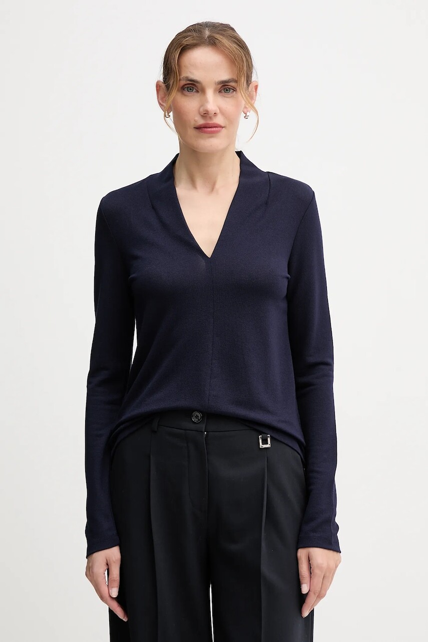 Blúzka United Colors of Benetton tmavomodrá farba, jednofarebná, 31NLD401X