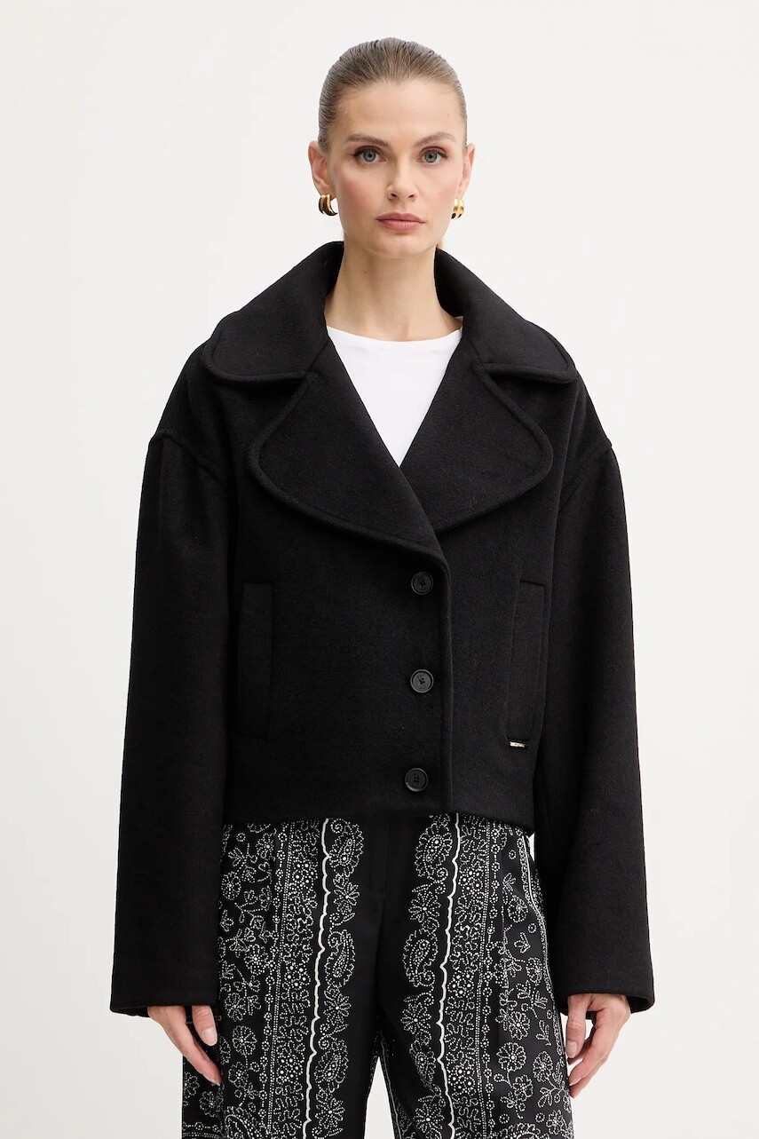 Kabát s prímesou vlny Just Cavalli čierna farba, 79PAT441 CNY13