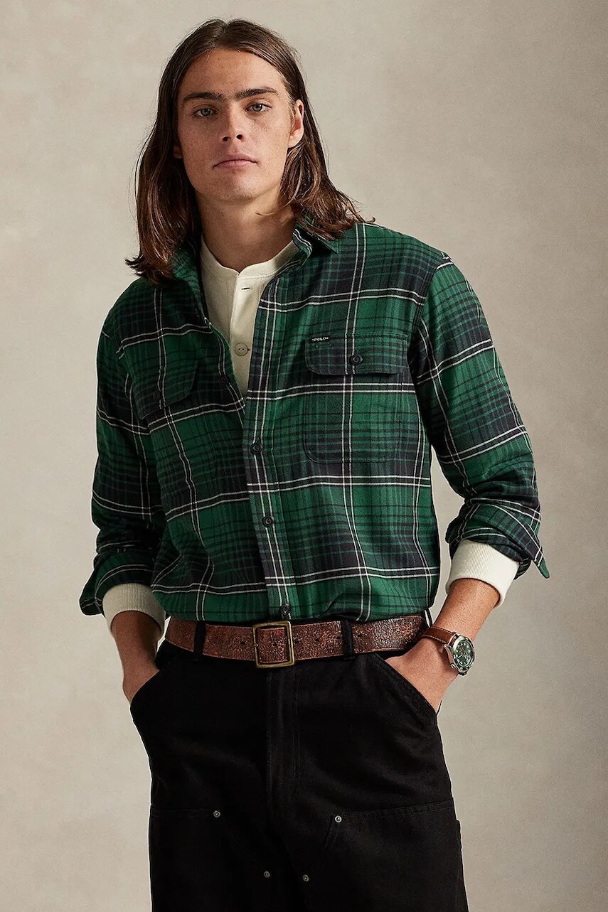 Košeľa Polo Ralph Lauren zelená farba, regular, s klasickým golierom, 710981525