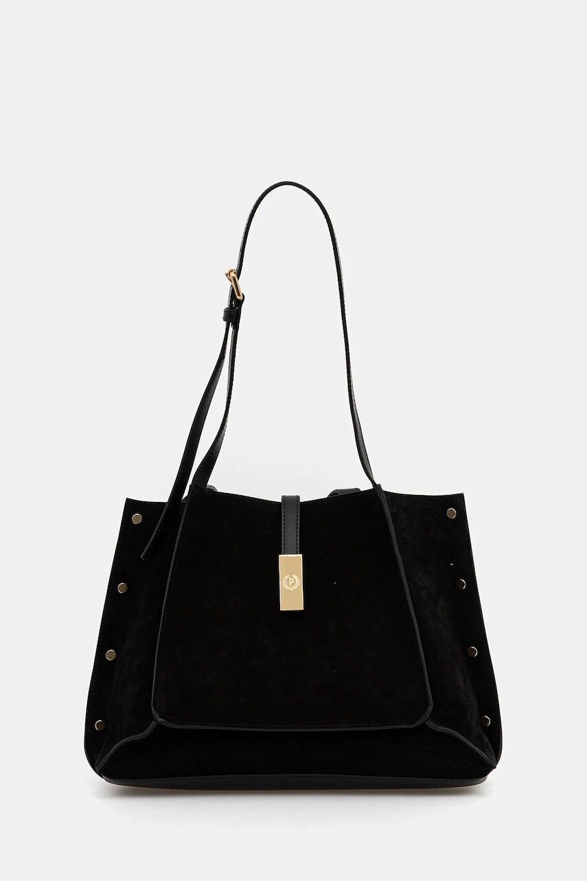 Kožená kabelka Pollini čierna farba, PC4416PP0N QI1