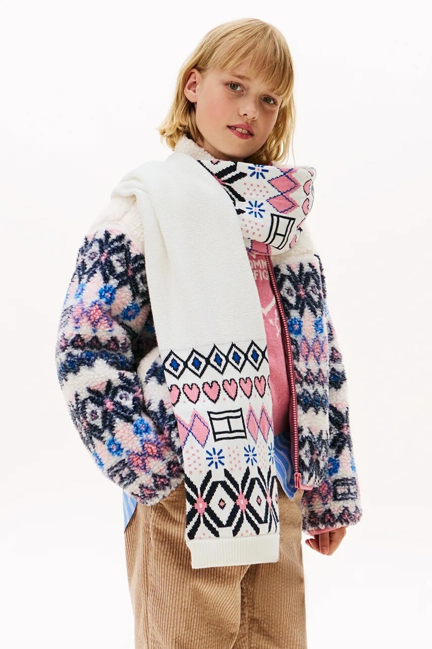 Detská bavlnená šatka Tommy Hilfiger biela farba, vzorovaná, KG0KG09041