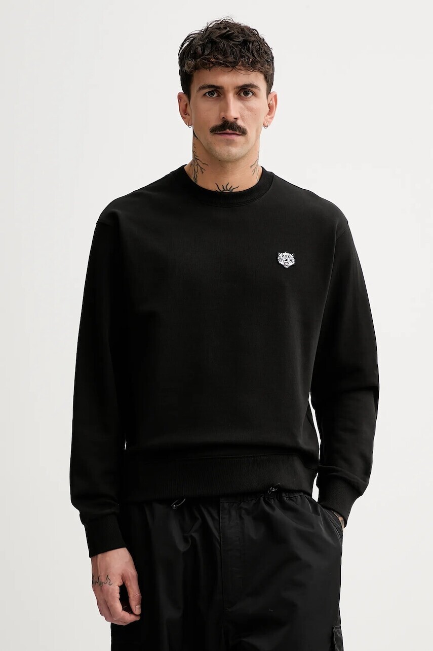 Bavlnená mikina Kenzo pánska, čierna farba, jednofarebná, FF55SW2624MF.99J