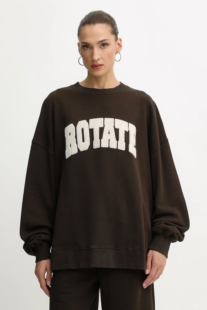 Bavlnená mikina Rotate hnedá farba, s nášivkou, 1153161667