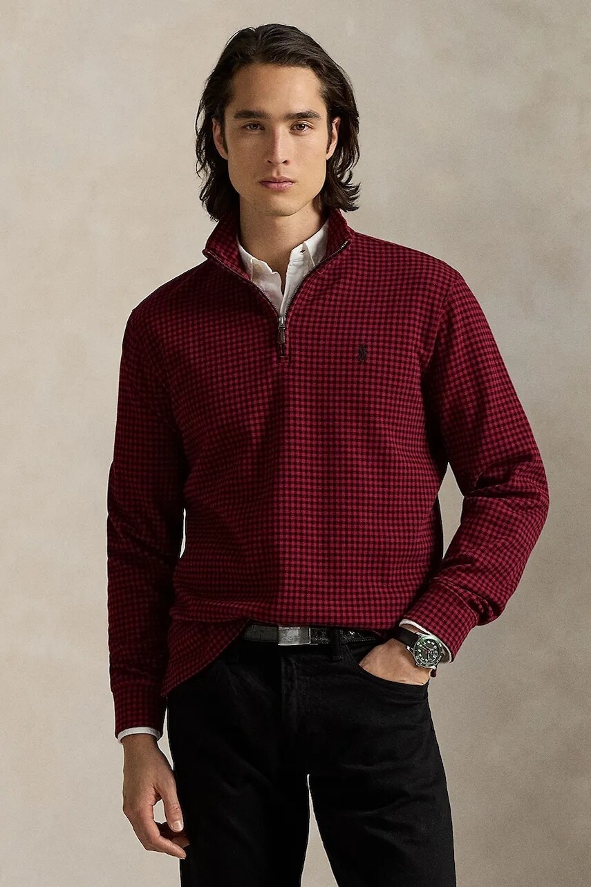 Bavlnený sveter Polo Ralph Lauren bordová farba, s polorolákom, 710981460