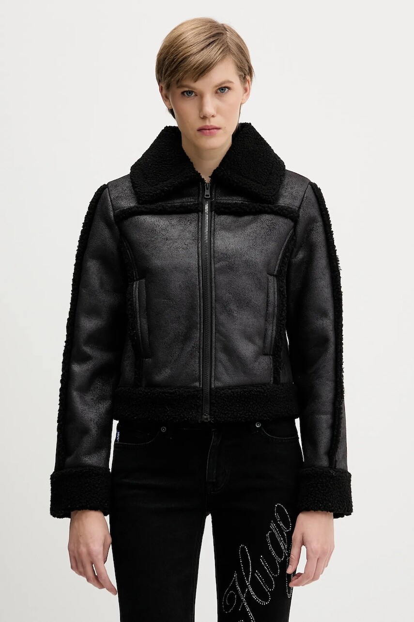 Bunda Guess Jeans čierna farba, prechodná, W5BL13 W1862