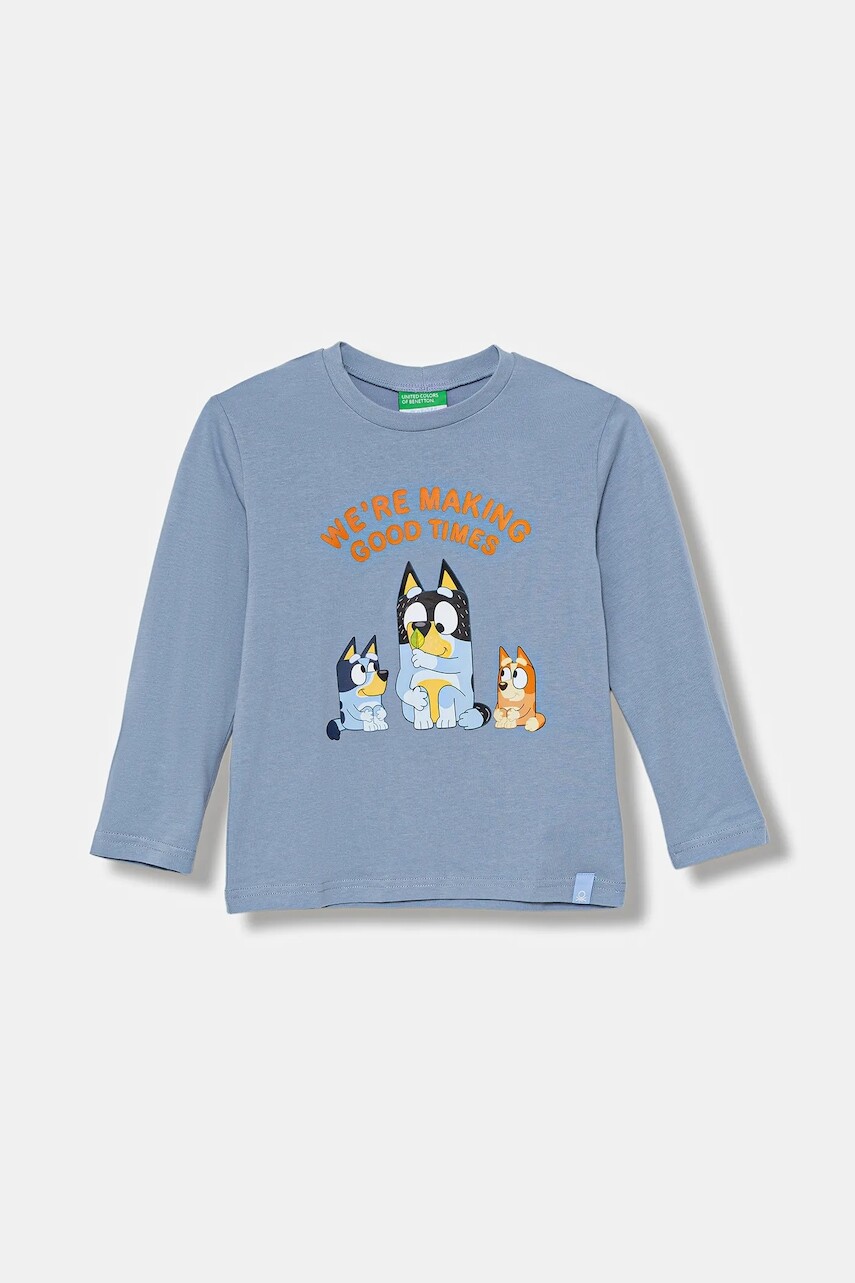 Detská bavlnená košeľa s dlhým rukávom United Colors of Benetton modrá farba, s potlačou, 3I1XG10KH
