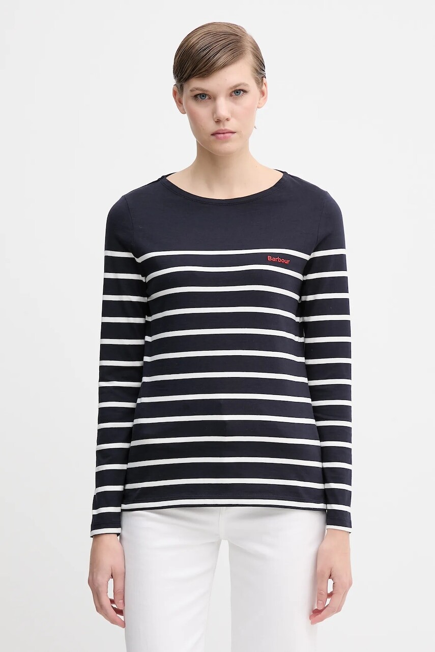 Bavlnené tričko s dlhým rukávom Barbour BRADLEY tmavomodrá farba, LML0892