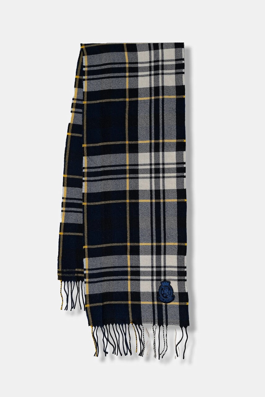 Vlnený šál Tommy Hilfiger tmavomodrá farba, vzorovaný, AM0AM13599