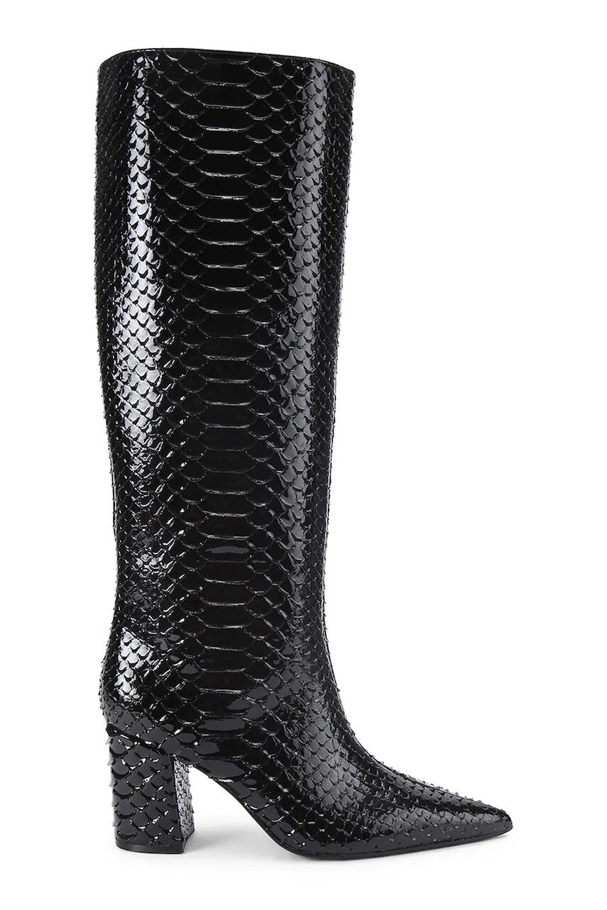 Kožené čižmy Kurt Geiger London Regent Point Knee Boot čierna farba, na podpätku, 5026500719