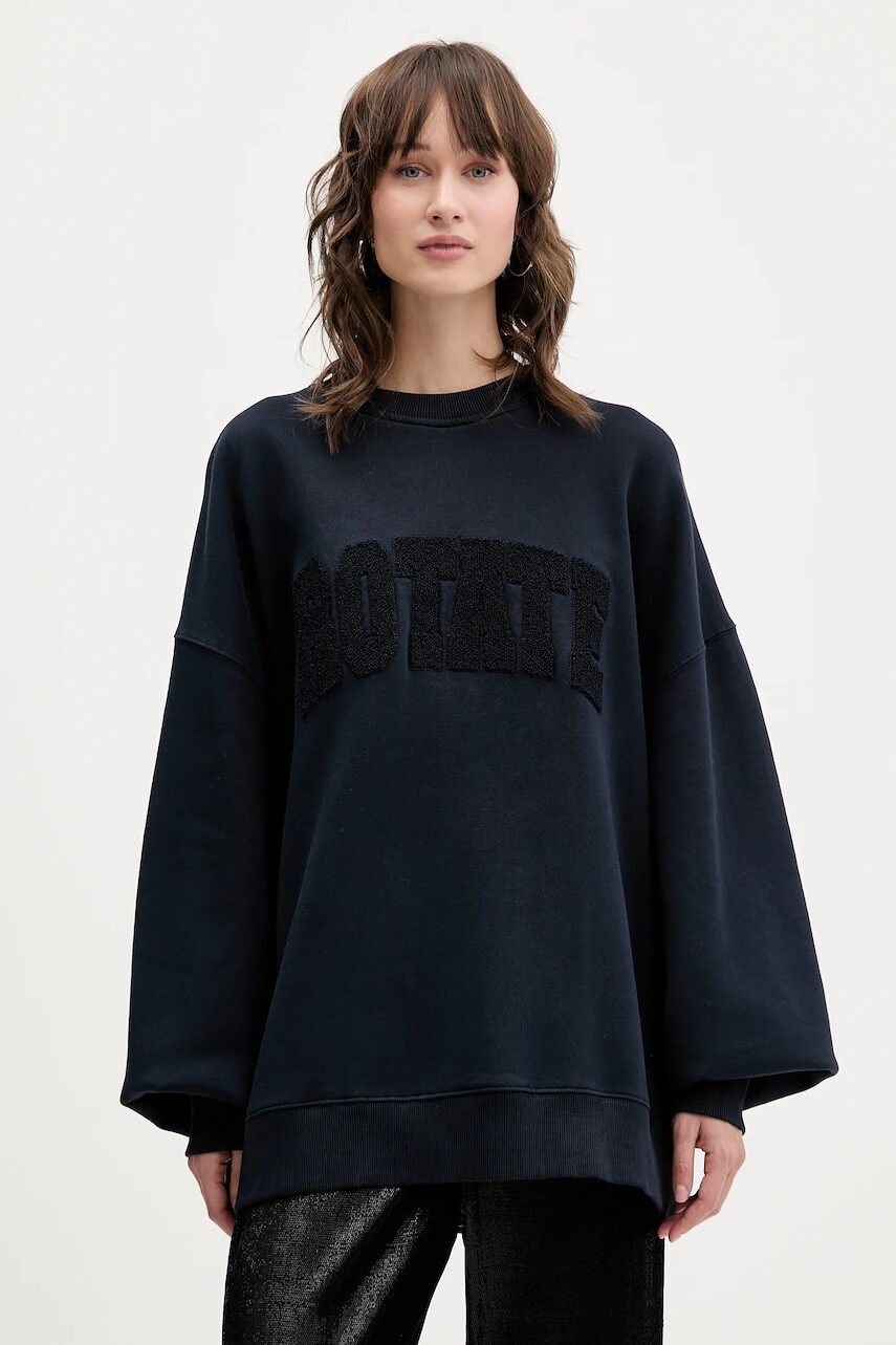 Bavlnená mikina Rotate tmavomodrá farba, s nášivkou, 1153162318