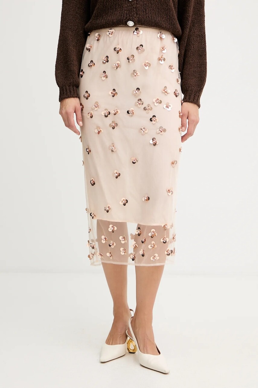 Sukňa Forte Forte béžová farba, midi, rovný strih, 14356.myskirt