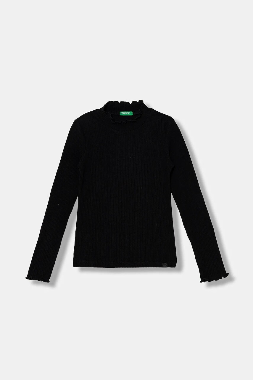 Detské tričko s dlhým rukávom United Colors of Benetton čierna farba, s polorolákom, 381PC10RC