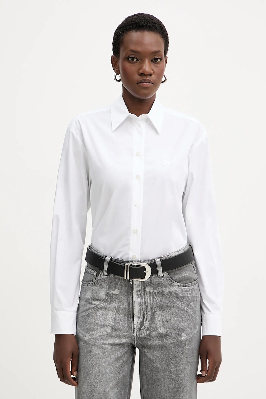 Bavlnená košeľa Pinko biela farba, voľný strih, s klasickým golierom, 105591 A2T4