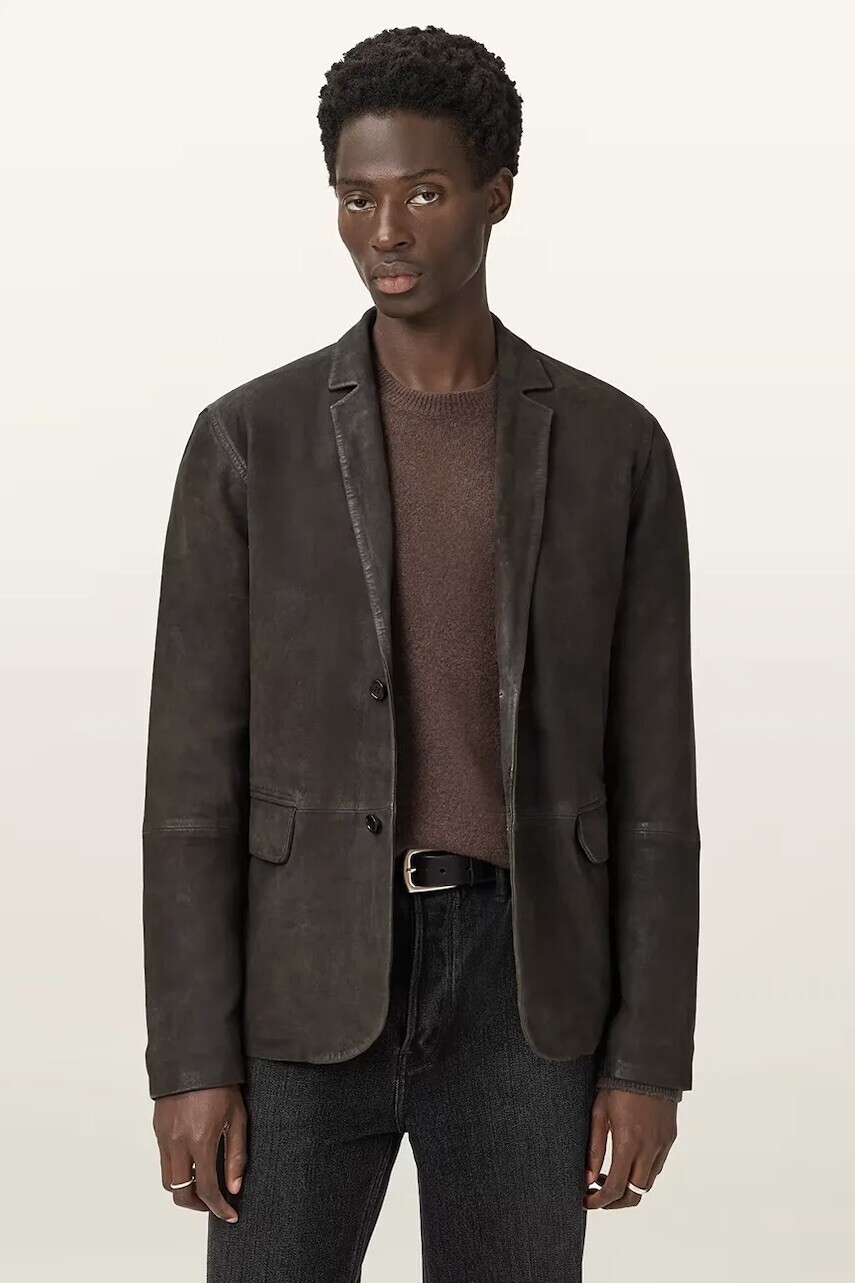 Semišové sako AllSaints MONET hnedá farba, M018LC