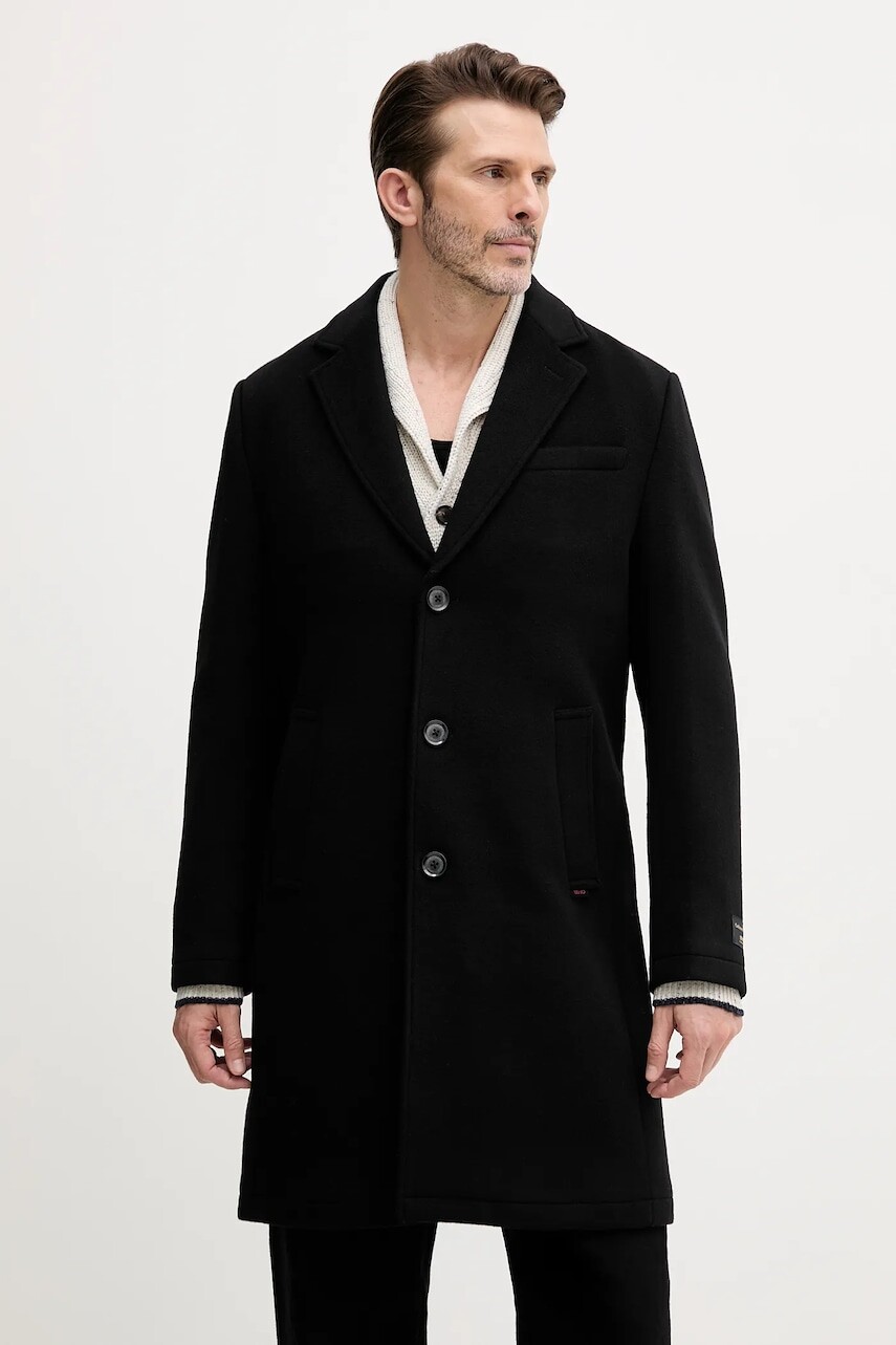 Kabát s prímesou vlny Liu Jo čierna farba, QXX073.T217A