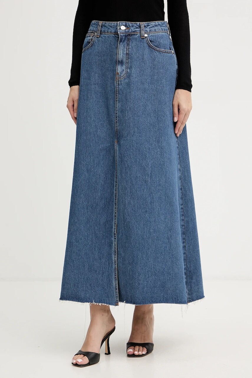 Rifľová sukňa Silvian Heach KEBE modrá farba, maxi, áčkový strih, GPA25142GO