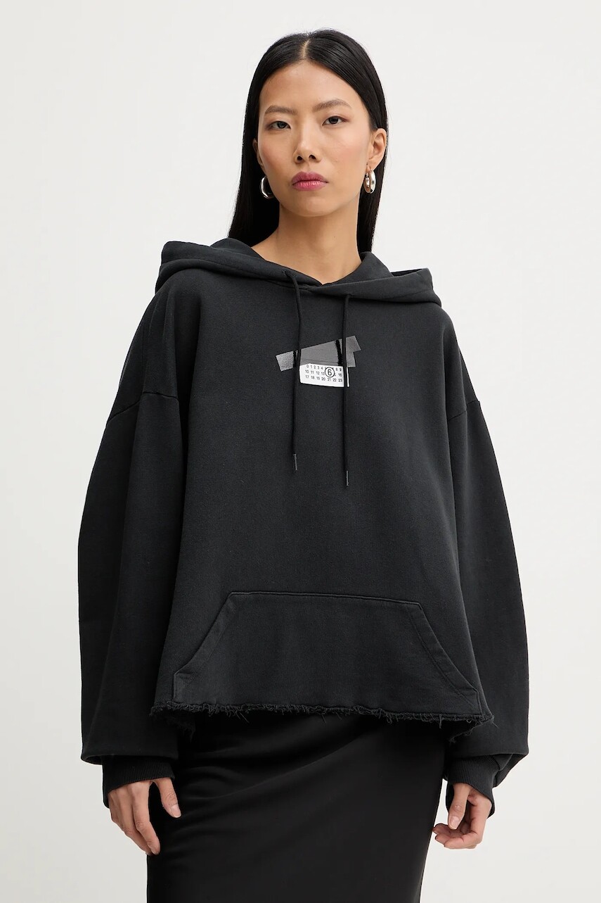 Bavlnená mikina MM6 Maison Margiela čierna farba, s kapucňou, jednofarebná, S62GU0142.M25024.899