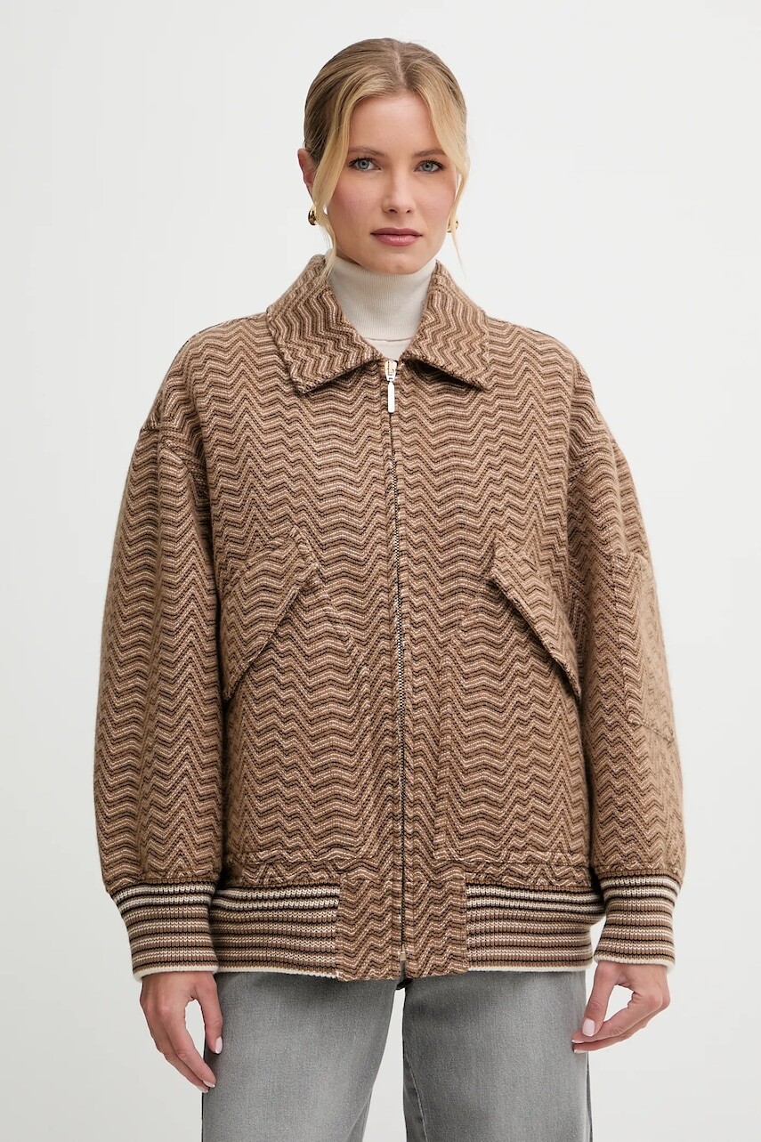 Bunda s prímesou vlny Missoni hnedá farba, prechodná, DS25WC1F.BC005R
