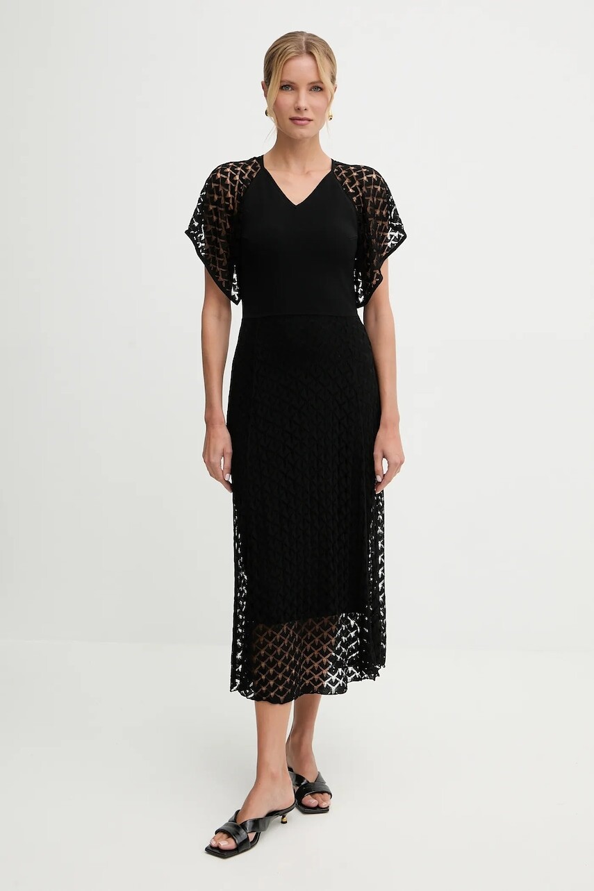 Šaty BOSS čierna farba, midi, áčkový strih, 50548523