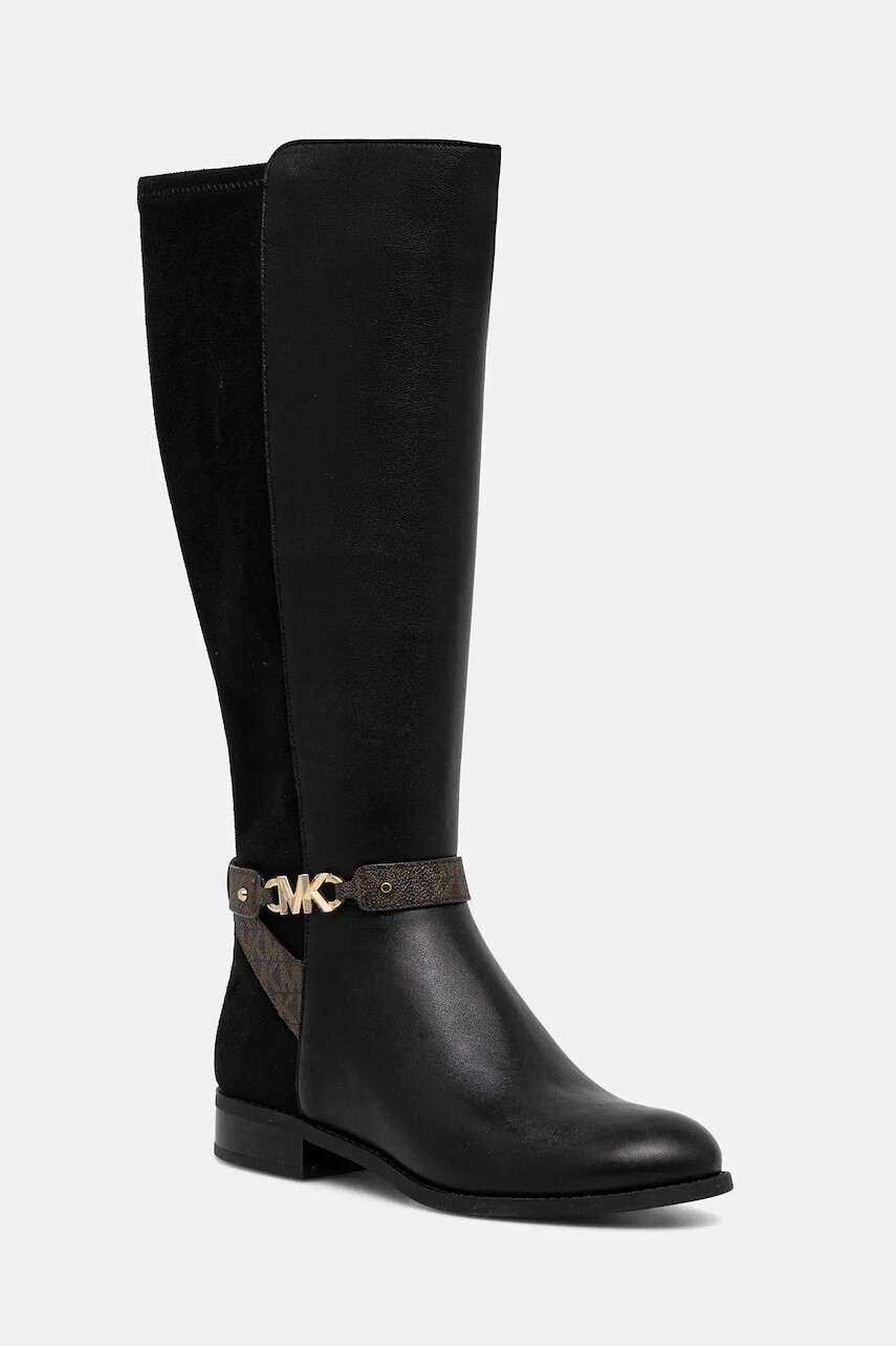 Kožené čižmy MICHAEL Michael Kors Farrah čierna farba, na plochom podpätku, 40F1FHFB7L.007