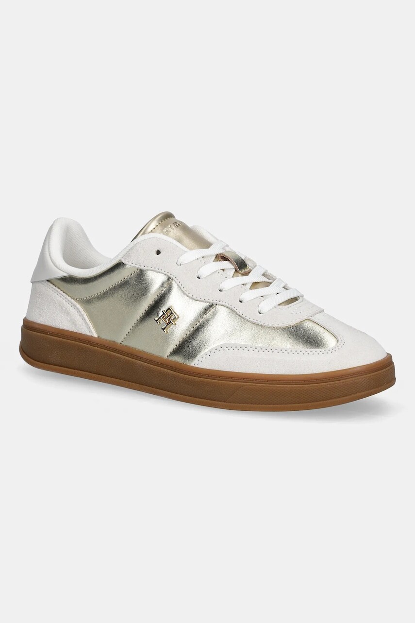 Kožené tenisky Tommy Hilfiger MU JACKIE METALLIC béžová farba, FW0FW09026