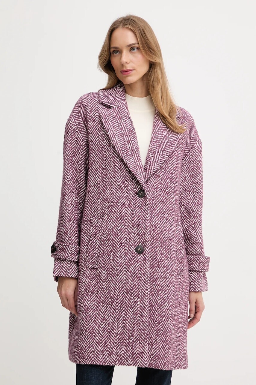 Kabát s prímesou vlny United Colors of Benetton fialová farba, 2M9SDN08T