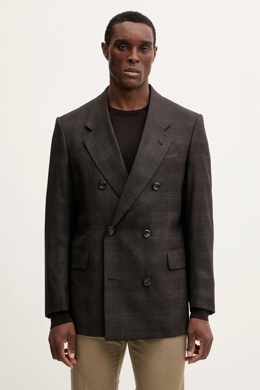 Vlnené sako Emporio Armani hnedá farba, EM004009 TE18270