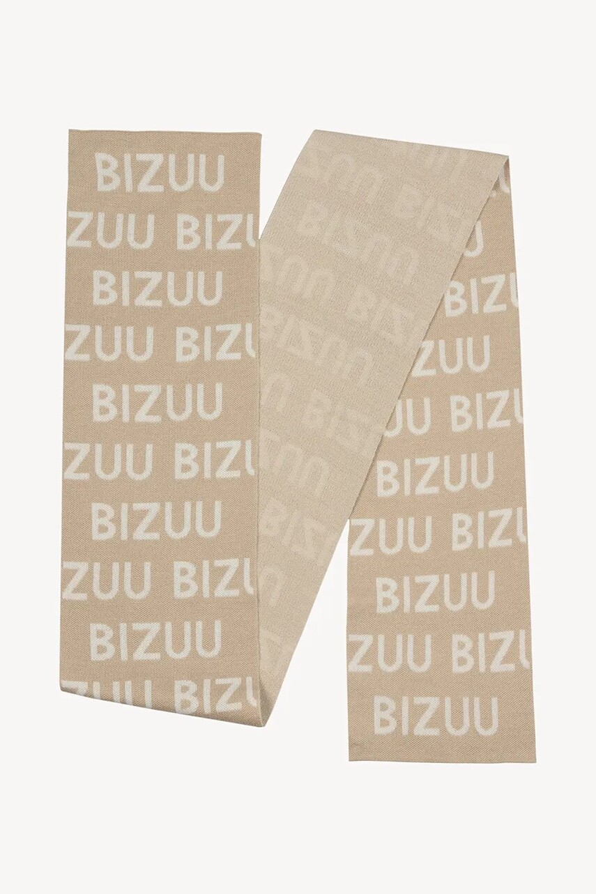 Šál s prímesou vlny Bizuu LOGGU béžová farba, vzorovaný, LOGGU BEŻOWY
