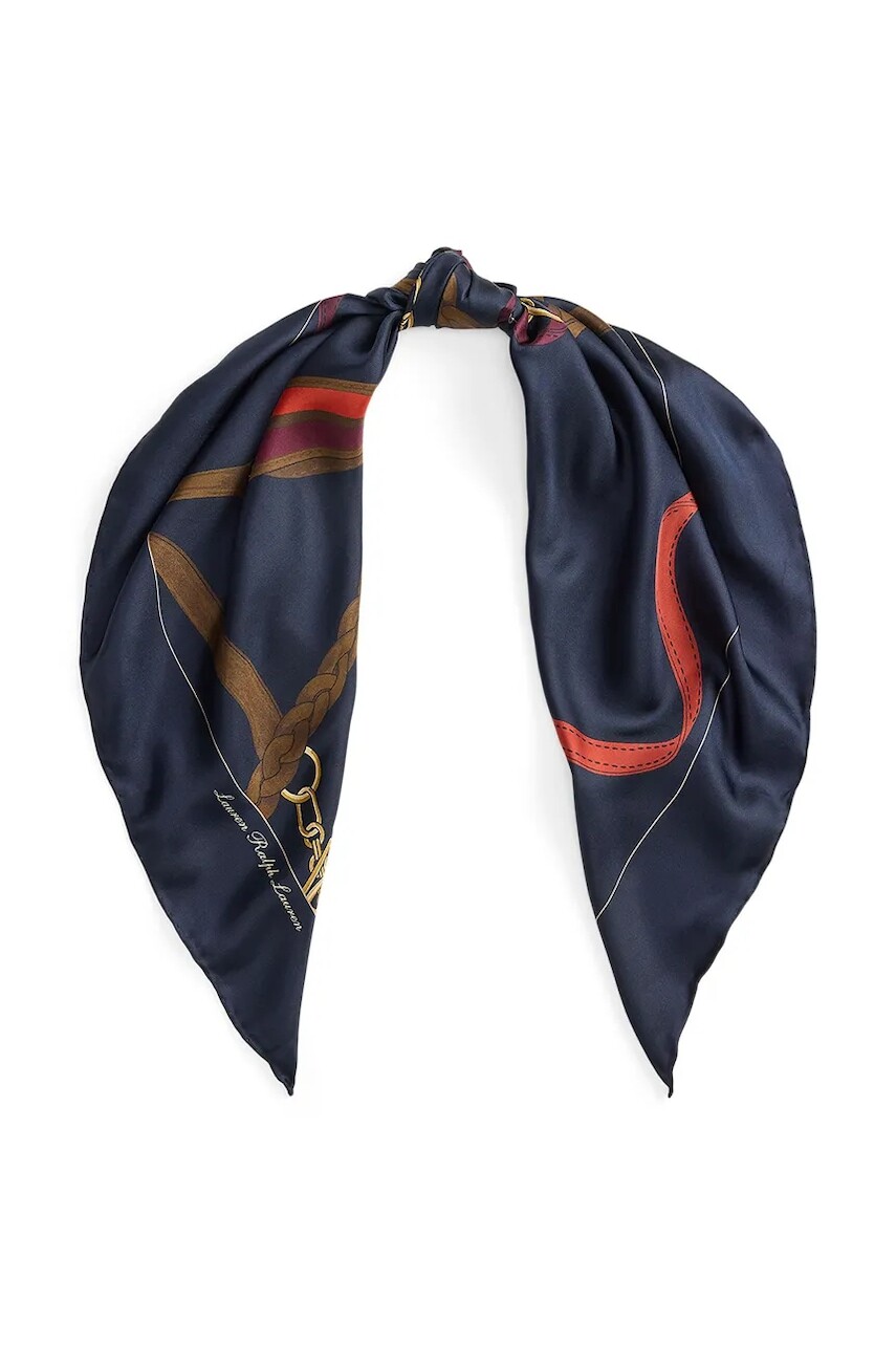 Hodvábna šatka Lauren Ralph Lauren tmavomodrá farba, vzorovaná, 454P09781